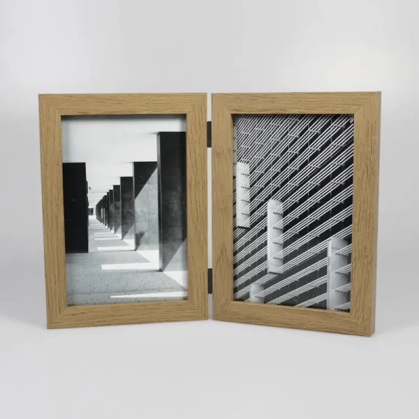 Thin Hinged Frame Holds 2 (4"x 6") Photos Frame Natural - Threshold