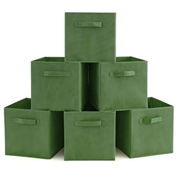EZOWare Set of 6 Basket Bins Collapsible Storage Organizer Boxes Cube for Nursery Home (Kale Green)