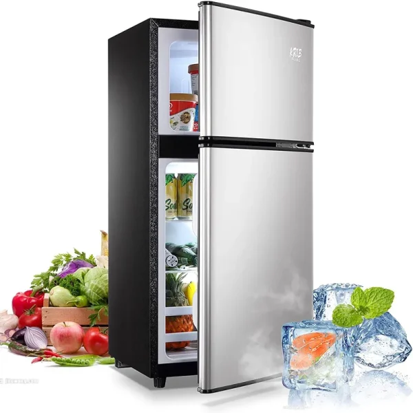 3.5cu.ft Compact Refrigerator Mini Fridge with Freezer, Krib Bling Small Refrigerator with 2 Door, Silver