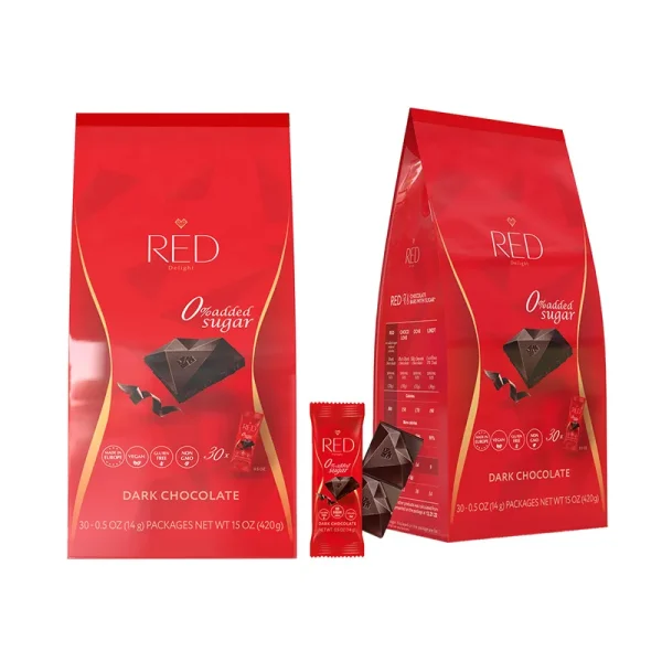 RED Delight Vegan Dark Chocolate Bars 30 - 14 Gr. Snack Size Bars per Bag, 2 - Pack