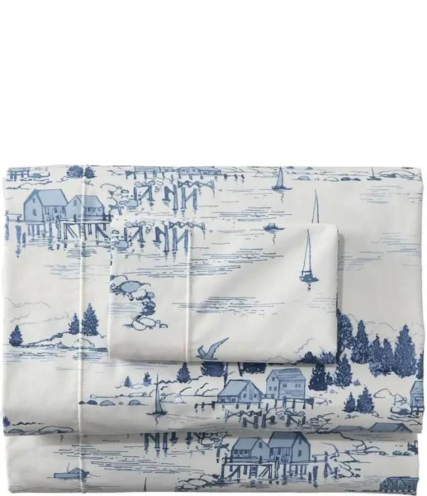 L.L.Bean Coastal Landscape Printed Cotton Percale Sheet Set - Queen Sheet Set