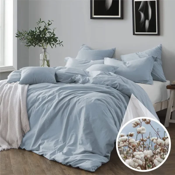 Swift Home Cotton Yarn Dye Chambray Duvet Cover Set, Blue, King