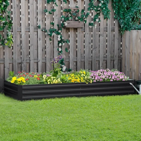 Outsunny 95" x 36" x 12" Galvanized Raised Garden Bed, Metal Elevated Planter Box, Easy DIY and Cleaning for Growing Flowers - Grey