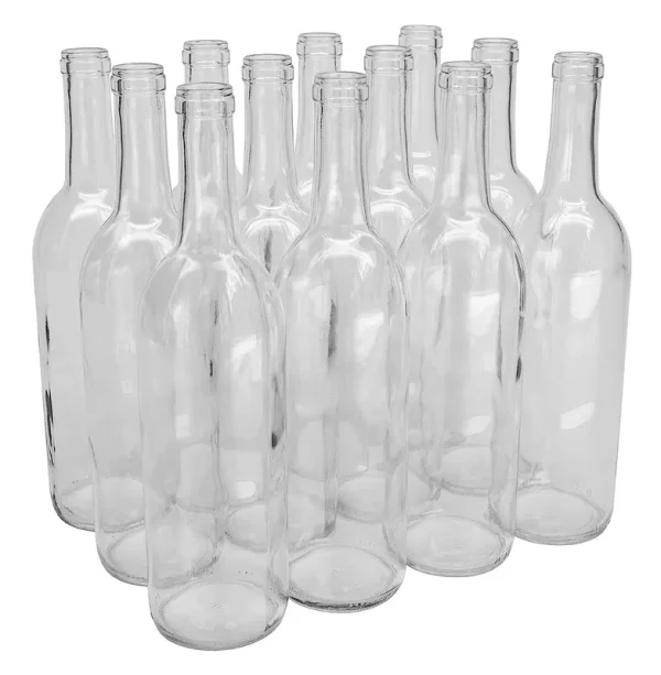 North Mountain Supply 750ml Glass Bordeaux Wine Bottle Flat-bottomed Cork Finish - Case of 12 - Flint/Clear