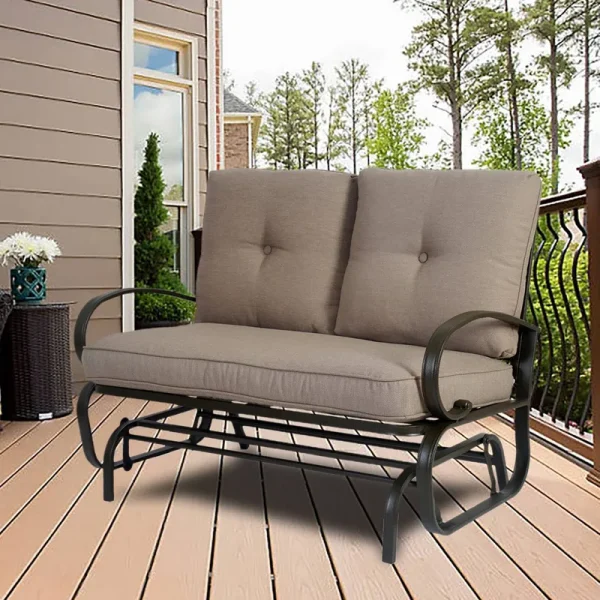 Kozyard Cozy Two Rocking Love SEATS Glider Swing Bench/Rocker for Patio, Yard with Soft Cushion and Sturdy Frame (Beige)
