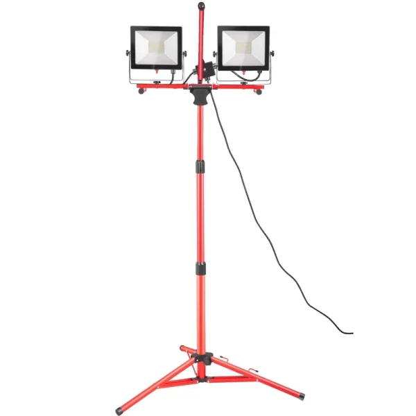 VEVOR Work Light Handheld 5000 Lumen Dual-Head LED Jobsite Lighting with Adjustable Foldable Tripod Stand IP65 Waterproofed