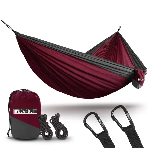 Camping Double Hammock | Best Portable Two Person Hammock Maroon/Charcoal