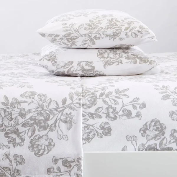 FRESHFOLDS 3-Piece Gray 100% Turkish Cotton Twin Deep Pocket Flannel Sheet Set, Toile - Grey