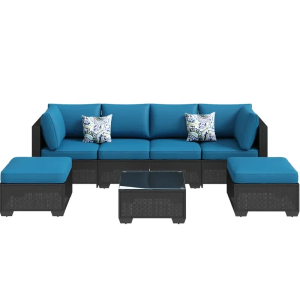 AECOJOY 7 Piece Outdoor Patio Furniture Set, Black& Peacock Blue
