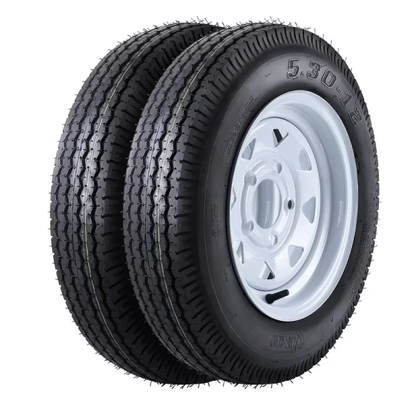 Set of 2 5.30 - 12 5.30x12 530 - 12 5.30 - 12 Trailer Tires with 12" Rims, 5 Lug on 4.5", Load Range C, 6PR
