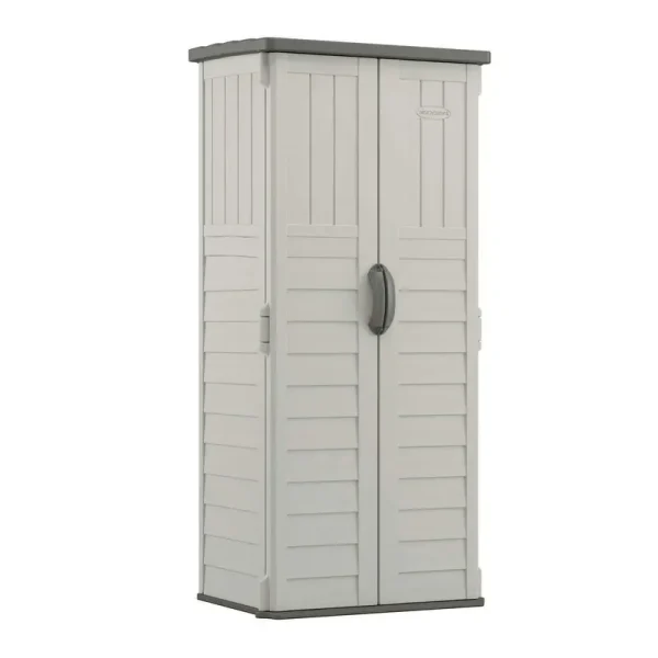 Suncast 22 Cu. Ft. Weather - Resistant Resin Vertical Outdoor Storage Shed, Light Taupe