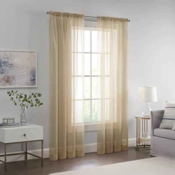Eclipse Livia Sheer Voile Rod Pocket Curtain Panel, 59" x 63" - Linen