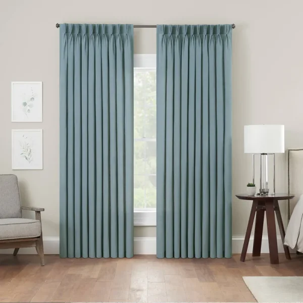 63"x50" Serendipity 10 Pinch Pleat Light Filtering Curtain Panel Blue - Waverly