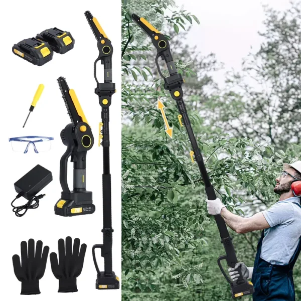 Moxufan 1set 2 - in - 1 Cordless Pole Saw and Mini Chainsaw, Brushless Electric Chain Saw with 2 x 2.0ah Battery, 4.9 - 7.5ft Adjustable Pole Saw for Tree Pruning