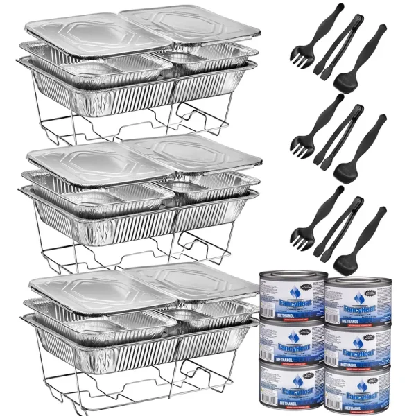 MAXYGIFT Disposable Chafing Dish Buffet Set, Food Warmers for Parties, Complete 33 Pcs of Chafing Servers with Covers, Catering Supplies with Full-Size Pans