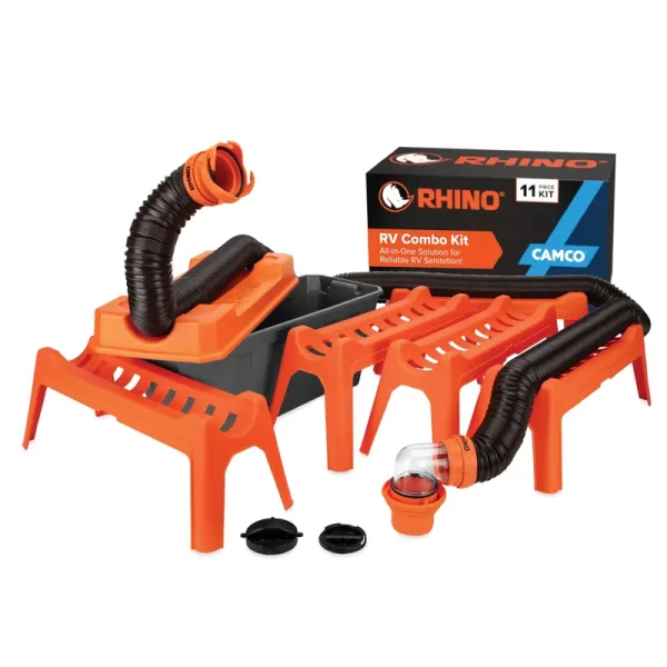 Camco Rhino 12 - Piece RV Sewer Kit for Camping, 20 - Ft Sewer Hose & Storage Box, 1 Pack - Orange (43075)