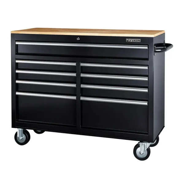 46 in. 9-Drawer Mobile Storage Cabinet with Solid Wood Top. Black