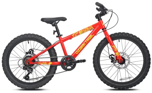 20" Ozark Trail Vibe Mountain Bike, 7 Speed, Fits Rider 3'11" - 4'4", Red, Child/Tween/Teen, Unisex