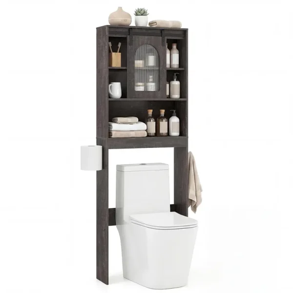 Tangkula Over Toilet Storage Cabinet with Sliding Barn Door