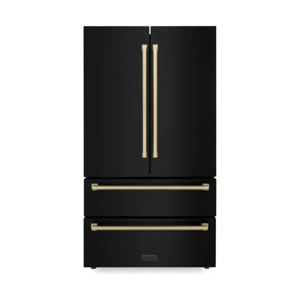 ZLINE 36" Autograph Edition 22.5 Cu. ft Freestanding French Door Refrigerator with Ice Maker in Fingerprint Resistant Black Stainless Steel with