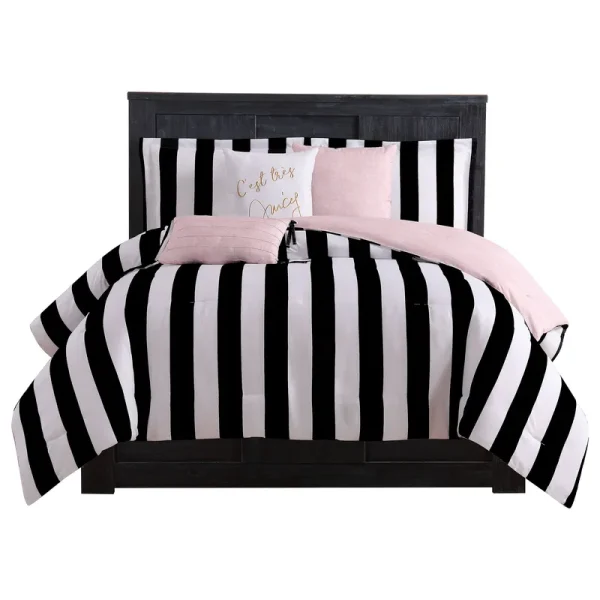 Juicy Couture Cabana Stripe 6-Piece Reversible Set - Black/White - Queen