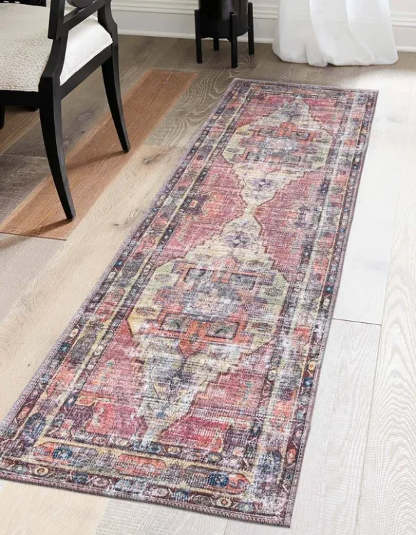 Wasahable Maahru 6 ft Runner Yellow Pink Geometric Area Rug