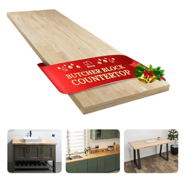 Bme Unfinished Hevea Solid Hardwood Butcher Block Countertop for DIY, Wood Table Top, Washer Dryer Counter Top, 3ft. L x 25"W, 1.5" Thick