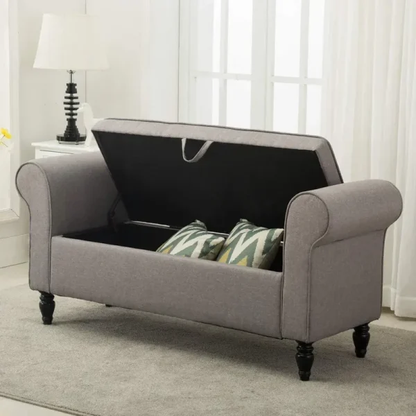 Andeworld Storage Bench with Arms Upholstered Bench Settee for Bedroom Living Room Gray
