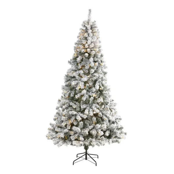 Nearly Natural 8' Flocked West Virginia Fir Artificial Christmas Tree with 500 Clear LED Lights