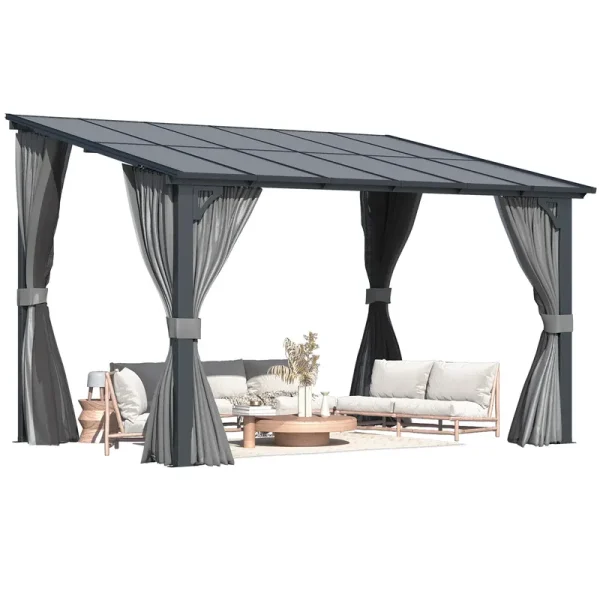 AECOJOY 12'x8' Wall Gazebo with Curtains and Mosquito Netting, Gray