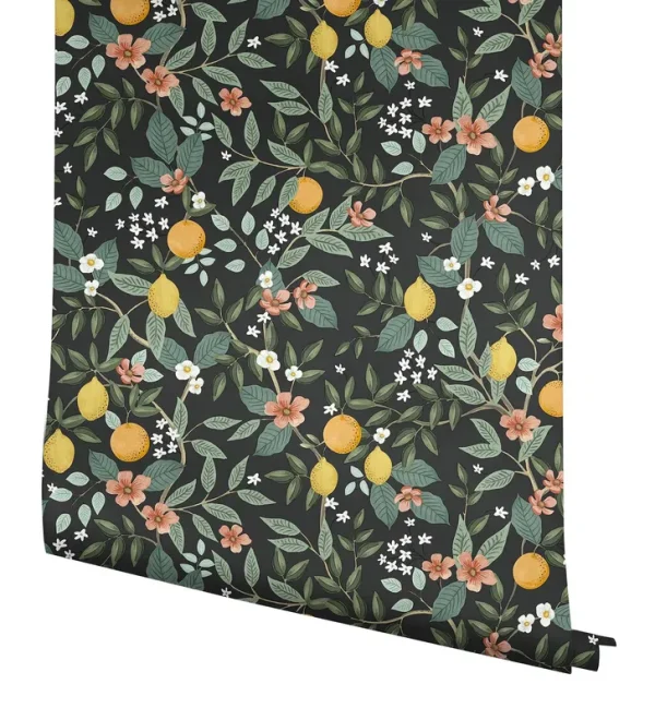 Rifle Paper Co. Citrus Grove Peel & Stick Black Wallpaper