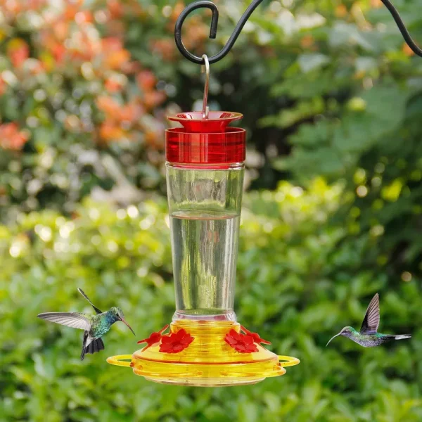 Shrdaepe Hummingbird Feeder, Glass Bottle Bird Feeders, 5 Feeding Ports (Red & Yellow)