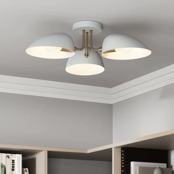 Nathan James Argo Semi Flush Ceiling Mount 3-Light Fixture with Retro Rounded Shade - White