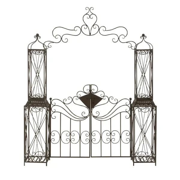 Decmode Traditional Metal Arch with Botanical Design Garden Arbors with Latch Lock Closure, 78"w x 94"h