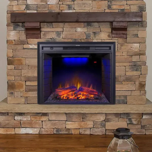 Boyel Living Black 30 in. 400 Sq. ft. Recessed Electric Fireplace with Remote Control and Multi-Color Flame