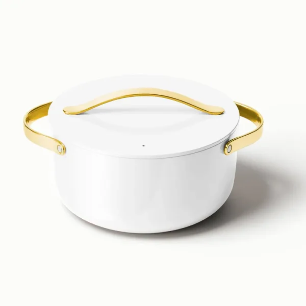 Caraway Dutch Oven in White with Gold Handles