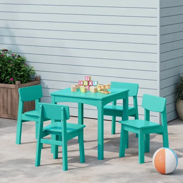 Westintrends Treehouse Kids 5 - Piece Modern HDPE Dining Table and Chairs Set, Turquoise