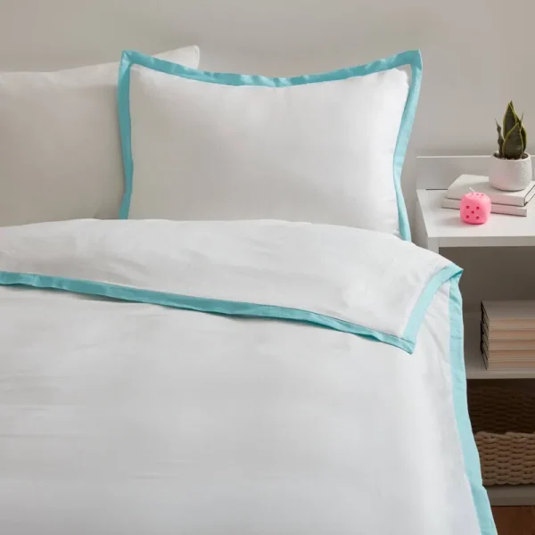 Dormify London Hotel Border Duvet and Sham Set, Blue & White, Twin/Twin XL, Dorm & College Essentials