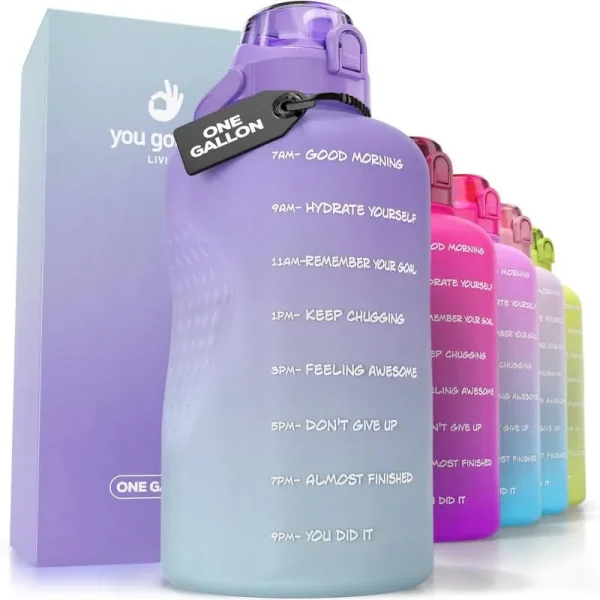You Got This Living Motivational Water Bottle with Straw, One Gallon Water Bottle with Time Marker 128 oz/3.8L, Reusable Water Jug, All-Day Hydration