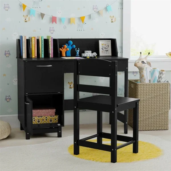 Wooden Kids Desk and Chair Set with Hutch, Storage Drawer & Cabinet, Children School Study Table Writing Computer Workstation for Ages 3-8