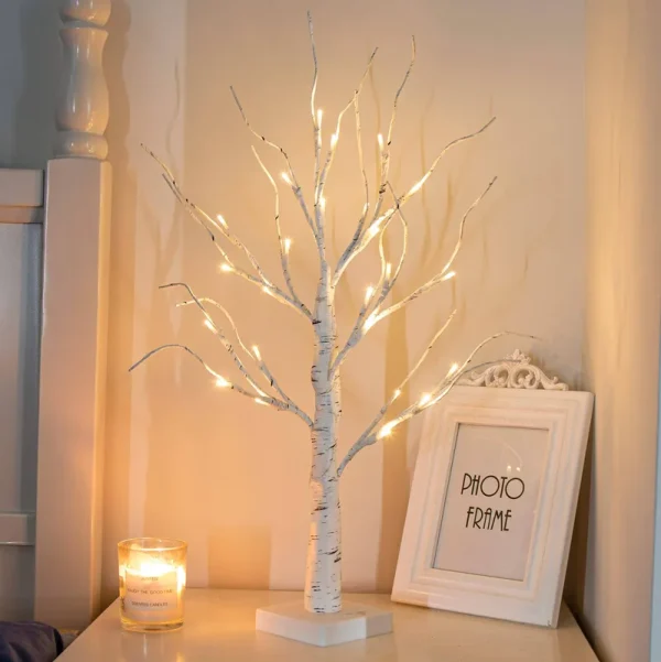 PEIDUO 24 inch 2ft 24lt Lighted Birch Tree Battery Powered Timer Warm White LED Artificial Branch Tree for Home Party Festival Wedding Decor, 2ft
