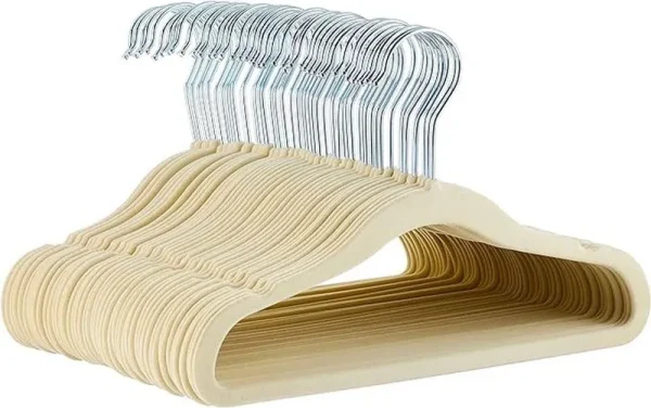 Basics Baby Kids Velvet Clothes Hangers, Beige - Pack of 50