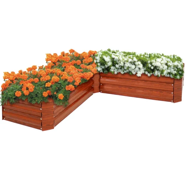 Sunnydaze L-Shaped Galvanized Steel Raised Garden Bed - Woodgrain