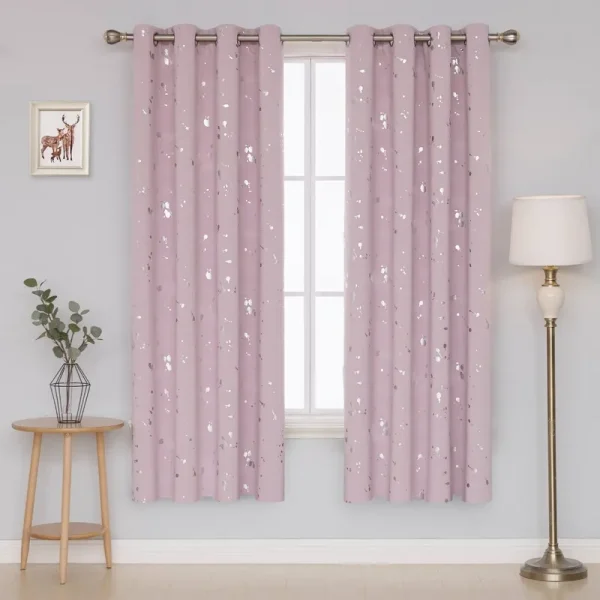 Deconovo Blackout Curtains with Silver Dots Printed Pattern-Grommet Room Darkening Curtains for Kitchen(52W x 72L inch, Pink Lavender, 2 Panels), Size