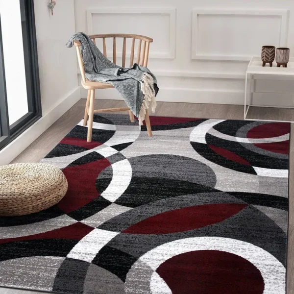 Contemporary Modern Circles Abstract Red 3'3 inch x 5' Indoor Area Rug