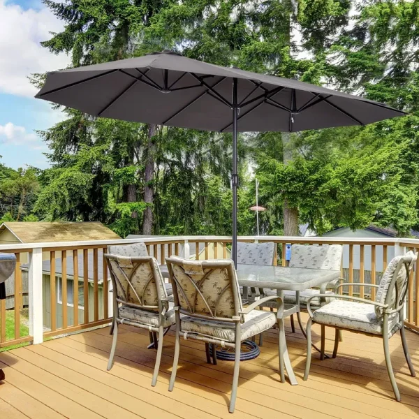 Outsunny 15' Outdoor Double Sided Market Patio Umbrella Steel Rectangular - Grey