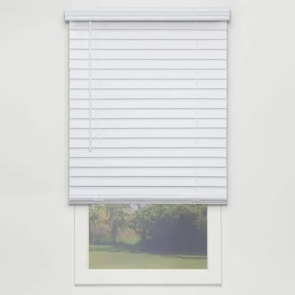 Perfect Lift Window Treatment Cut-to-Width White 2in. Cordless Faux Wood Blind - 24.5in. W x 48in. L Actual Size 24.5in. W x 4