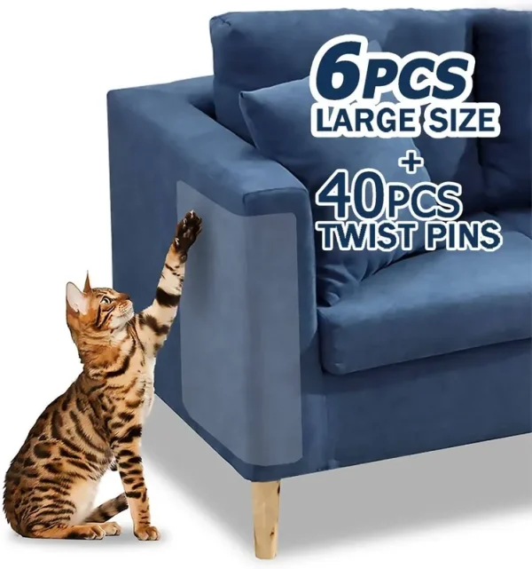 FTSTC Furniture Protectors from Cats, Clear Cat Couch Protector, Self-Adhesive Cat Scratch Deterrent, 3 Pack X-Large (17" L 12" W) + 3 Pack Large