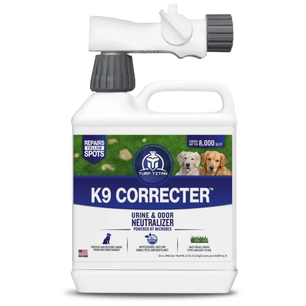 Turf Titan K9 Correcter ÿ Dog Urine Neutralizer for Lawn (32oz) ÿ Urine Neutralizer for Dogs to Revive Lawn ÿ Lawn Care Solution with Hose End Sprayer