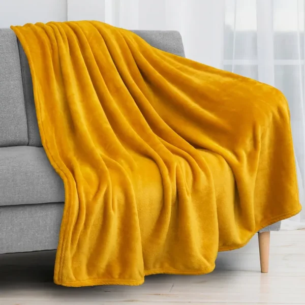 PAVILIA Mustard Yellow Fleece Throw Blanket for Couch, Gold Soft Fuzzy Flannel Throw for Sofa, Luxury Plush Microfiber Bed Blanket, Cozy Home